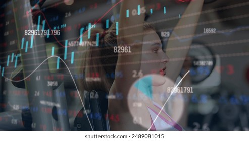 Composite of numbers and financial data processing over woman exercising. Global sports, exercise, data processing and computing concept digitally generated image. - Powered by Shutterstock