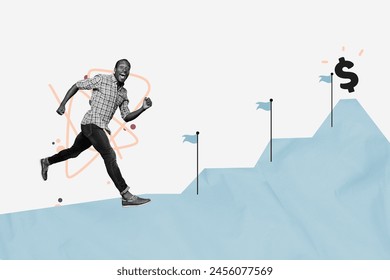 Composite photo collage of excited american guy run forward path flag promotion career development success isolated on painted background - Powered by Shutterstock