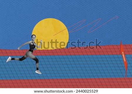 Composite photo collage of girl athlete run race finish competition endurance speed diligence cardio isolated on painted background