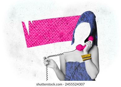Composite photo collage of girl without face do morning routine self care shower spa towel handset wire speak isolated on painted background