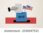 Composite photo collage of hand hold ballot paper slot choice america election citizen choice politician isolated on painted background