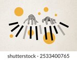 Composite photo collage of human hands piano player keyboard musician artist concert hobby entertainment isolated on painted background