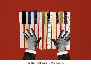 Composite photo collage of male hands piano player keyboard musician artist concert hobby entertainment isolated on painted background - Powered by Shutterstock