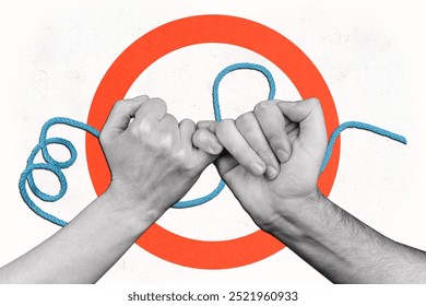 Composite photo collage of people hands crossed pinky cooperation couple swear promise love relationships isolated on painted background - Powered by Shutterstock