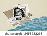 Composite photo collage of positive pretty girl wear sunglass sunbathing sea vacation pillow dream fantasy isolated on painted background
