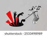 Composite photo collage of scared panic girl catch bullying trap string pressure abuse hater stereotype isolated on painted background