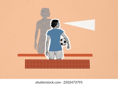 Composite photo collage of serious girl football player hold ball euro competition winner league esport isolated on painted background - Powered by Shutterstock