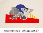 Composite photo collage of serious sportsman pump press stomach exercise gym building healthy lifestyle isolated on painted background