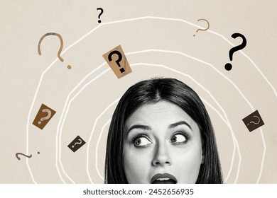 Composite photo collage of surprised girl peek mouth open question mark secret gossips information doubt isolated on painted background - Powered by Shutterstock