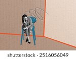 Composite photo collage of upset tired businesswoman sit chair depressed mood work failure melancholy isolated on painted background