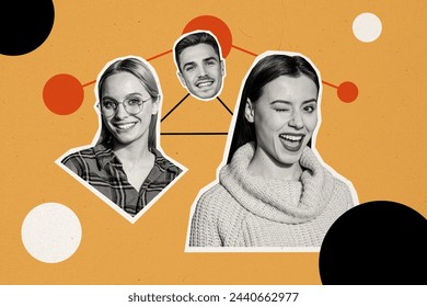 Composite photo collage of young happy colleagues team unit trio team coworking organization professionals isolated on painted background - Powered by Shutterstock