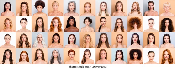 Composite set collection candid ideal multi national female body is perfect different age race healthcare concept