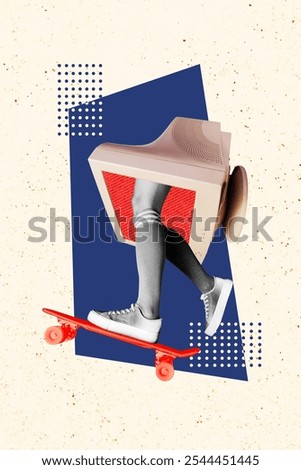 Composite trend artwork 3D sketch image collage of young woman legs stand skateboard appear huge computer monitor workspace active sport