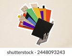 Composite trend artwork sketch image 3d photo collage of huge black white silhouette hand hold book immerse yourself in new world fantasy imagination inspiration