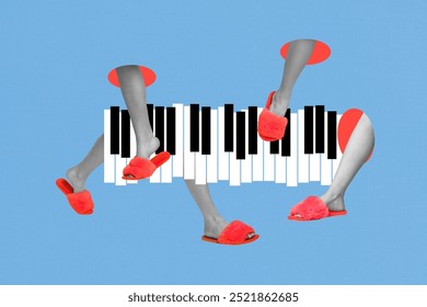 Composite trend artwork sketch image collage of bodyless legs walk on piano keys red shoes music creative surreal abstract play music - Powered by Shutterstock