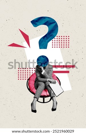 Composite trend artwork sketch image photo collage of caricature young lady headless think hr tablet candidate choose who question symbol