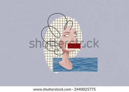 Composite trend sketch image 3D photo surreal unusual collage of blind young lady keep silence bodyless eyeless no mouth abstract design