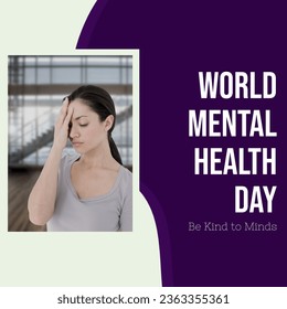 Composite of world mental health day text over sad biracial woman. Mental health, support and mental health awareness concept digitally generated image. - Powered by Shutterstock