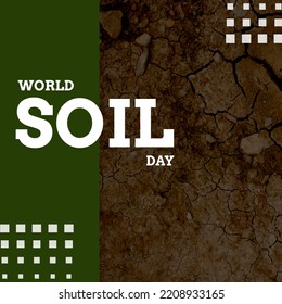 Composite of world soil day text with squares on dry land and green background, copy space. Nature, healthy soil and sustainable management concept. - Powered by Shutterstock