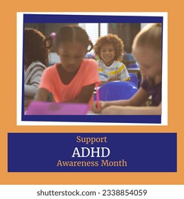 Composition of adhd awareness month text over diverse schoolchildren learning. Global education and adhd awareness month concept digitally generated image. - Powered by Shutterstock