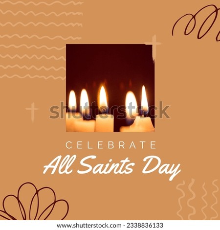 Composition of all saints' day text over candles and cross. All saints' day and religion concept digitally generated image.