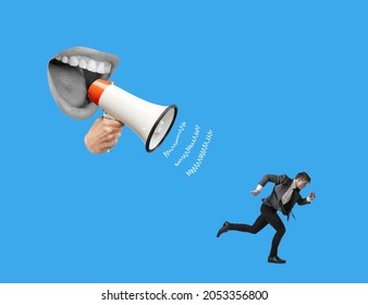 Composition with angry abstract boss mouth shouting employeer, manager. Copyspace to insert your text. Contemporary artwork. Creative conceptual and colorful collage. Business lifestyle concept. - Shutterstock ID 2053356800