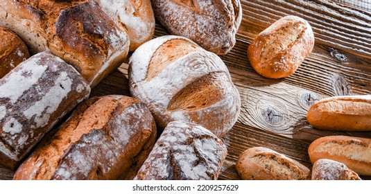 Composition with assorted bakery products on wooden table. - Shutterstock ID 2209257629