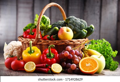 Composition with assorted organic vegetables and fruits. - Shutterstock ID 1714928629