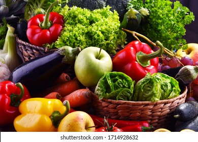 Composition with assorted organic vegetables and fruits. - Shutterstock ID 1714928632