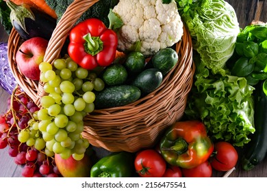 Composition with assorted organic vegetables and fruits. - Shutterstock ID 2156475541