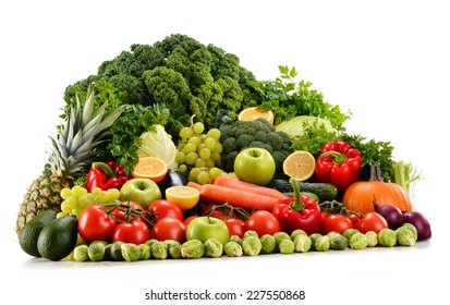 Composition with assorted raw organic vegetables isolated on white - Shutterstock ID 227550868
