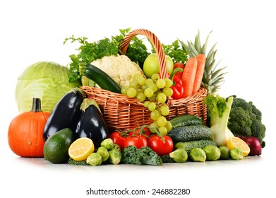 Composition with assorted raw organic vegetables isolated on white - Shutterstock ID 246882280