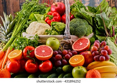 Composition with assorted raw organic vegetables. Detox diet