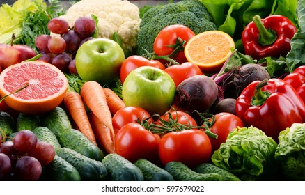 Composition with assorted raw organic vegetables. Detox diet - Shutterstock ID 597679022