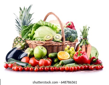Composition with assorted raw organic vegetables and fruits. Detox diet - Shutterstock ID 648786361