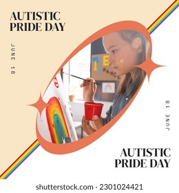 Composition of autistic pride day text over caucasian girl painting. Autistic pride day, learning difficulties and autism awareness concept digitally generated image. - Powered by Shutterstock