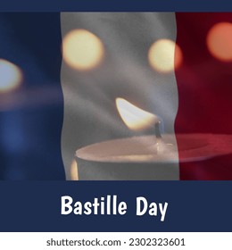 Composition of bastille day text over lit candle and flag of france. France, french patriotism, tradition and celebration concept digitally generated image. - Powered by Shutterstock