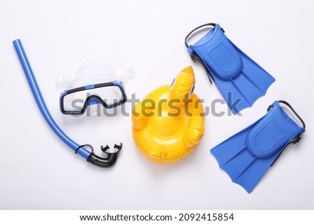 Composition with beach objects on white background. Top view. Flat lay. Sea vocation