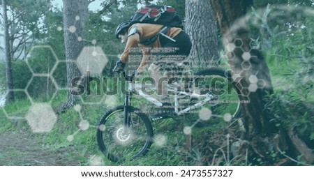 Similar – Image, Stock Photo Woman riding a bicycle in the forest