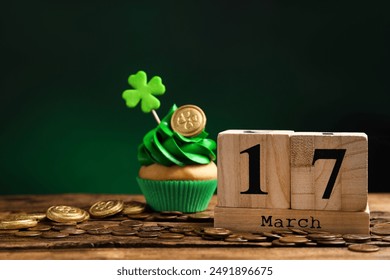 Composition with block calendar on wooden table. St. Patrick's Day celebration - Powered by Shutterstock