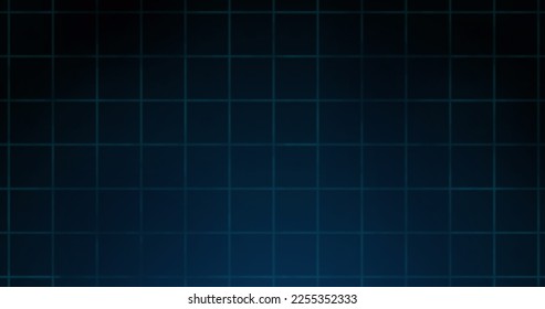Composition of blue grid over dark background. Global computing, digital interface and data processing concept digitally generated image.
