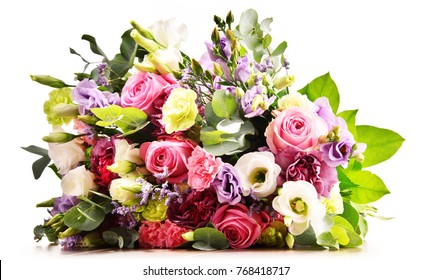 Composition with bouquet of flowers.