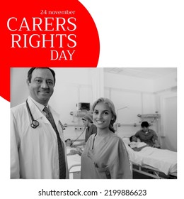 Composition of carers rights day text with diverse doctors and patients. Carers rights day and celebration concept digitally generated image. - Powered by Shutterstock