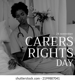 Composition of carers rights day text with african american female doctor and patient. Carers rights day and celebration concept digitally generated image. - Powered by Shutterstock