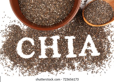 Composition with chia seeds on white background