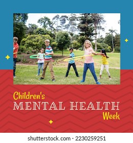 Composition of children's mental health week text and children playing in park. Children's mental health week, childhood and mental health awareness concept digitally generated image. - Powered by Shutterstock