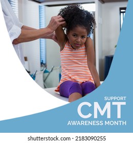 Composition of cmt awareness day text with diverse physiotherapist and patient on blue background. Cmt awareness month and celebration concept digitally generated image. - Powered by Shutterstock