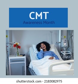 Composition of cmt awareness month text with african american woman in hospital on grey background. Cmt awareness month and celebration concept digitally generated image. - Powered by Shutterstock