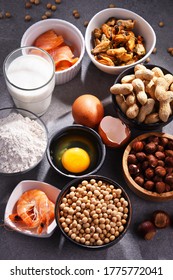 Composition with common food allergens including egg, milk, soya, peanuts, hazelnuts, fish, seafood and wheat flour