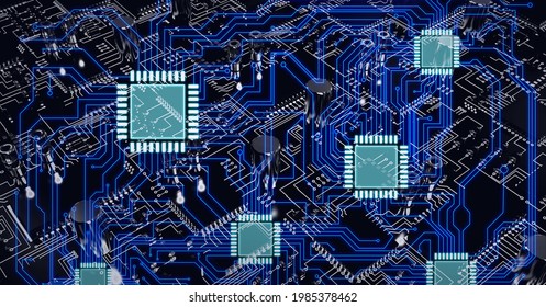 Composition of computer processors and circuit board. global data processing, computing and technology concept digitally generated image.